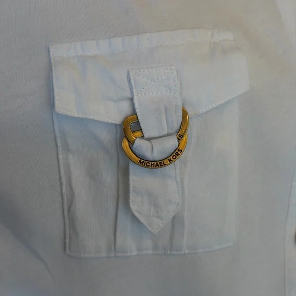 Michael Kors White Cotton Utility Shirt with Gold MK Hardware & Drawstring Waist - Picture 7 of 16